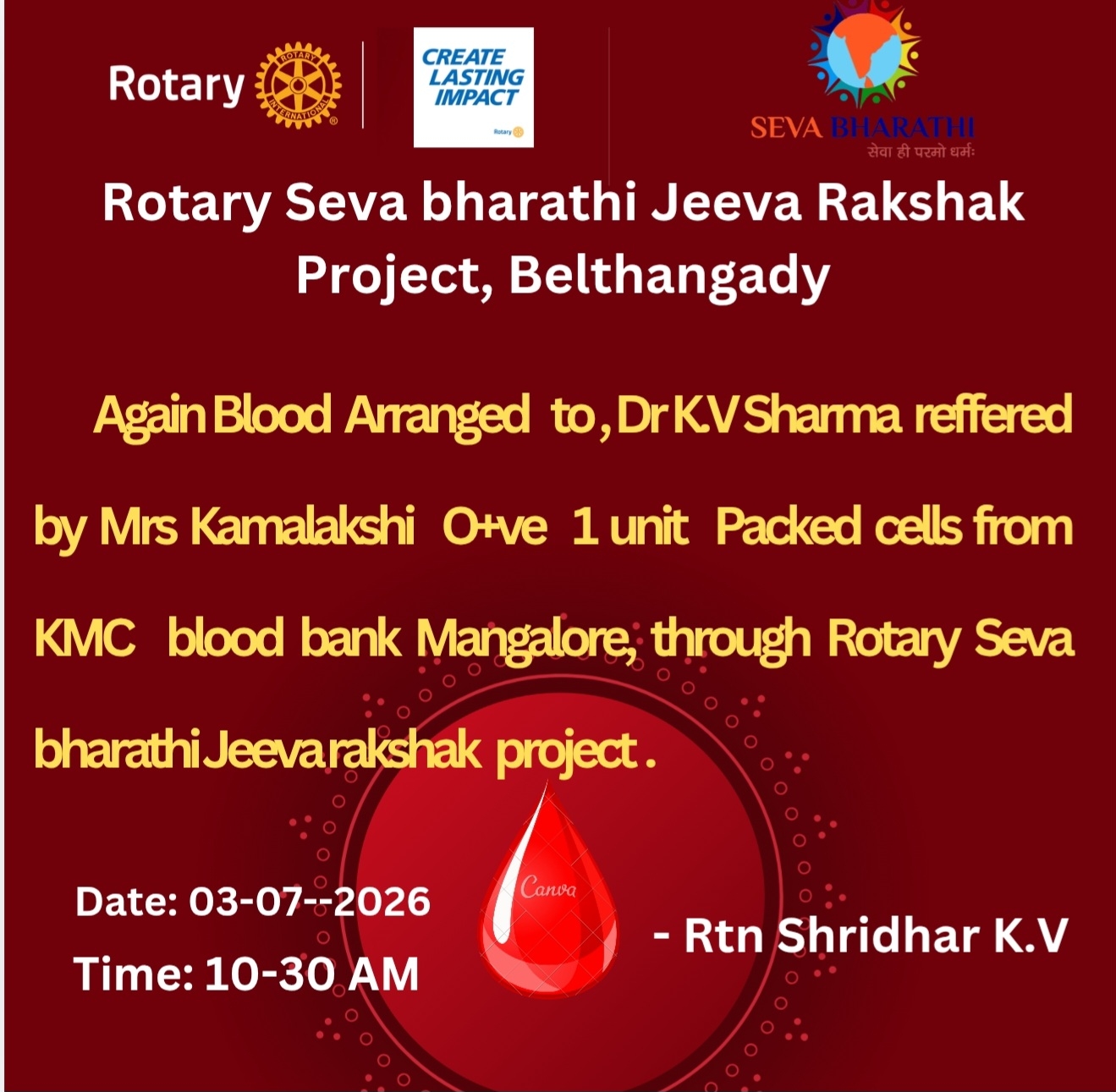 Arrangement of blood to the needy