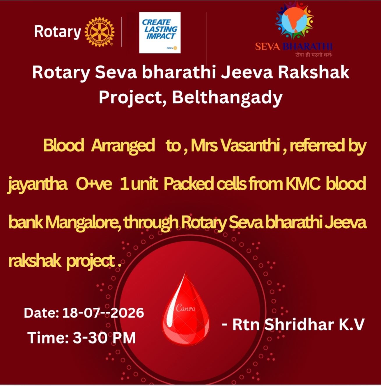 Arrangement of blood to the needy
