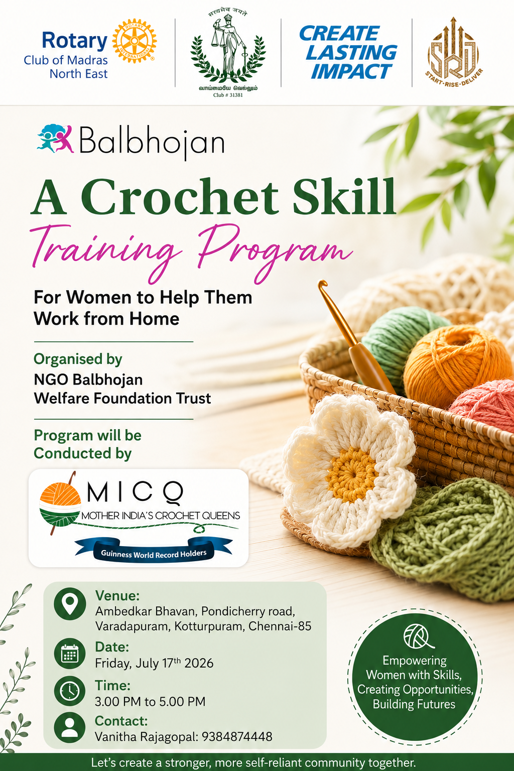 Crochet Training  for Womens – Skill Development