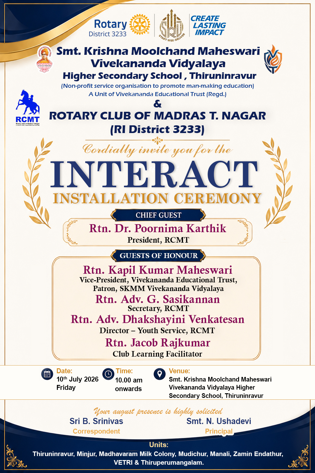 Interact Installation- SKMMVV, Thiruninravur