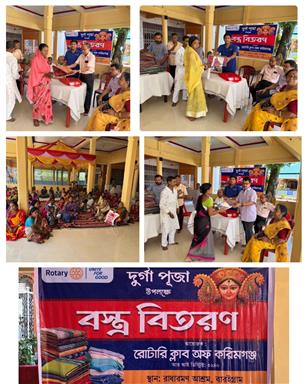 Cloth distribution during Durga, Puja