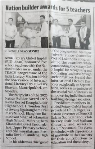 Nation Builder Awards to school teacher of Manipur