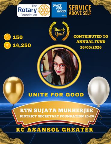 Rtn Sujata Mukherjee contributed 150 USD in APF