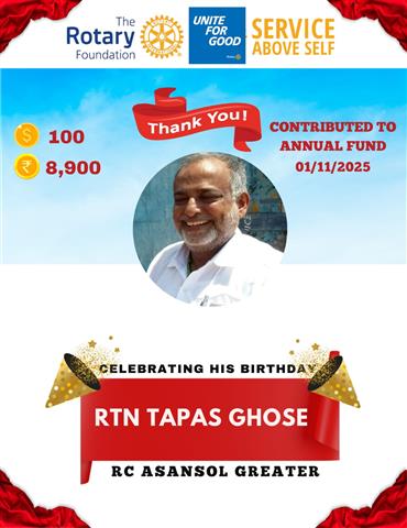 Donated 781.18 USD in Rotary Foundation Month