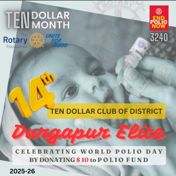 Contribution of $10 by 100% members to Polio Fund