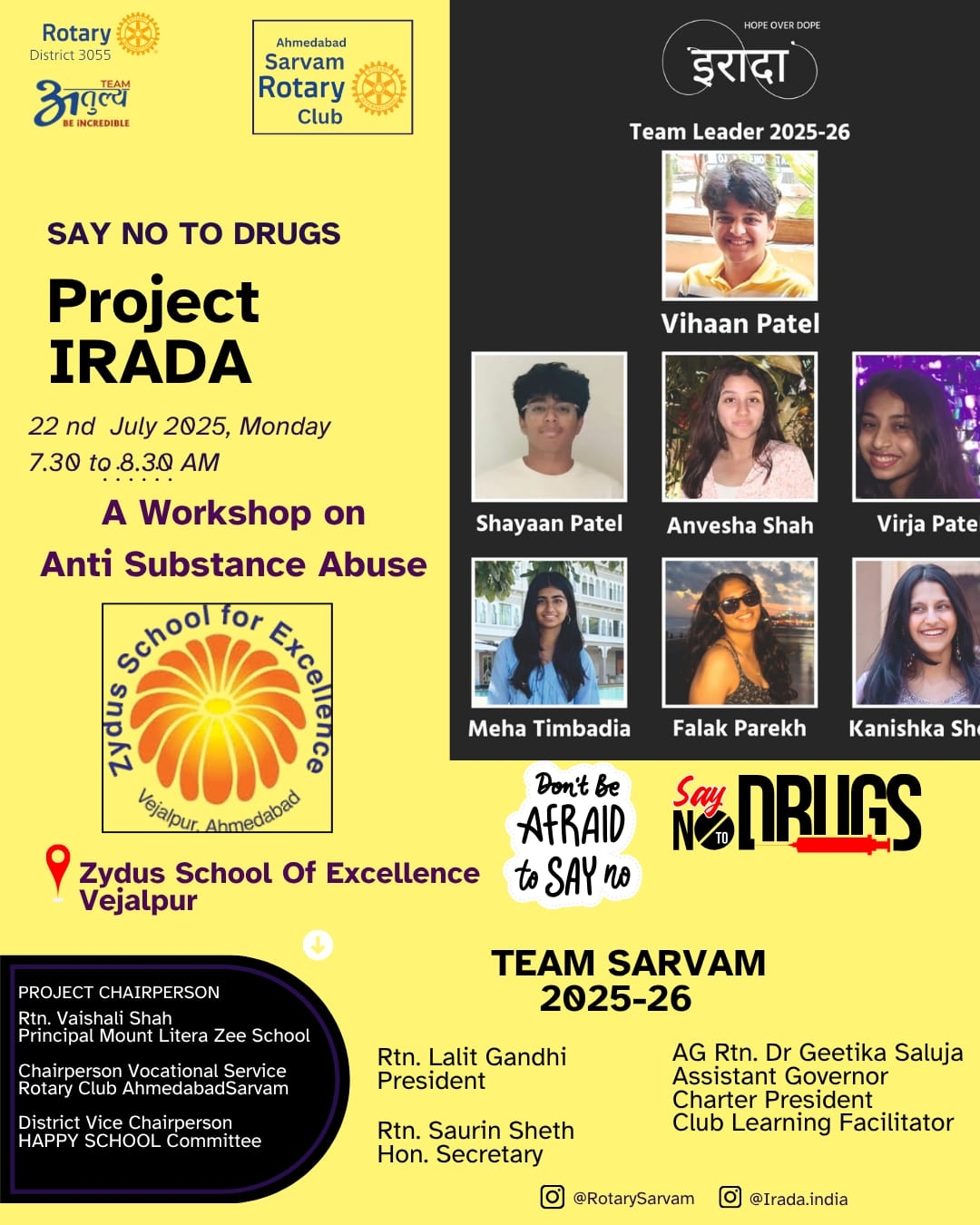 IRADA SAY NO TO DRUGS AWARENESS SESSION IN ZYDUS SCHOOL