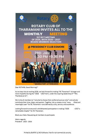 RCT MONTHLY MEETING HELD AT PRESIDENCY CLUB