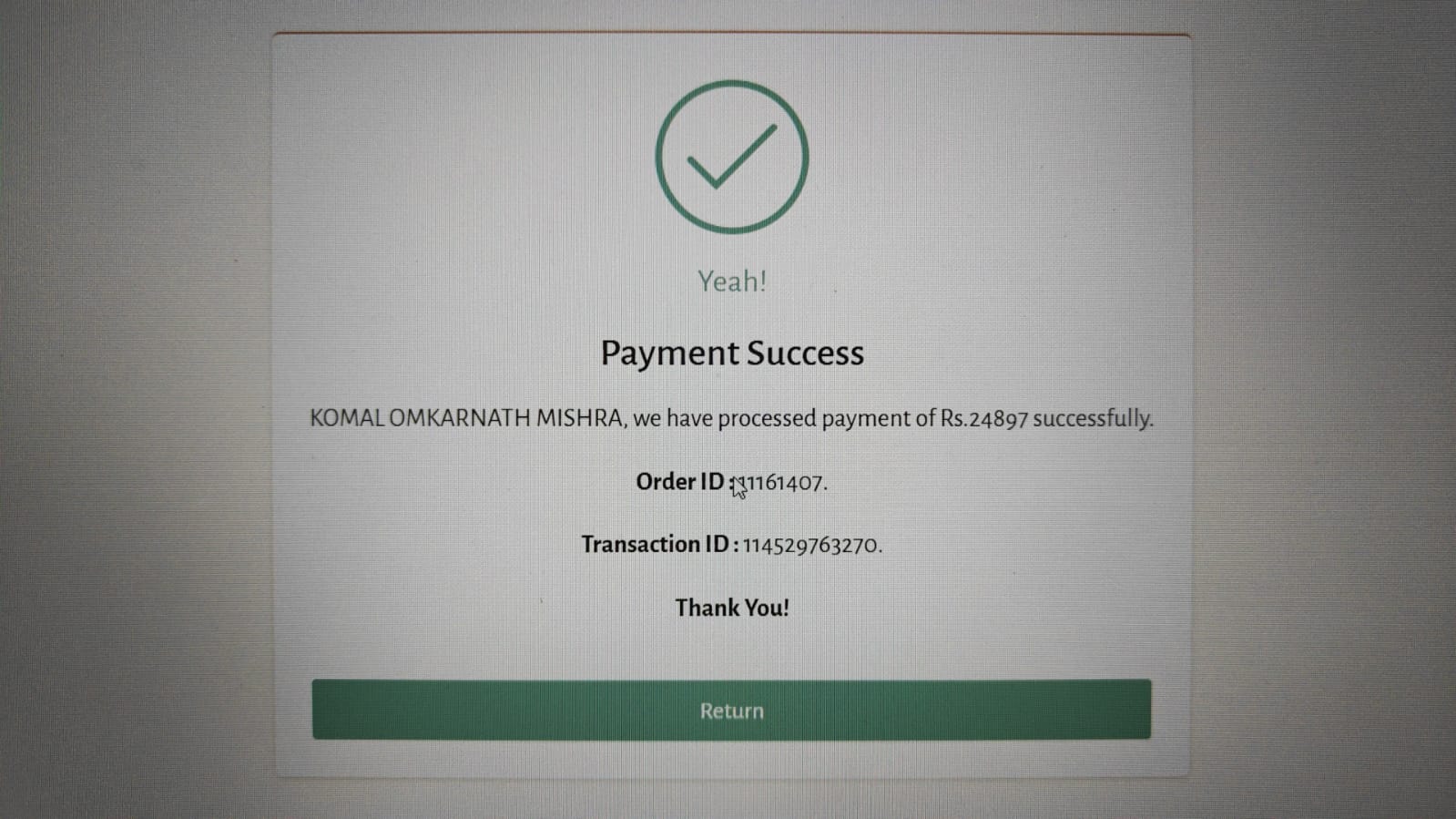 Fees paid for Komal Omkarnath Mishra - SYBBI