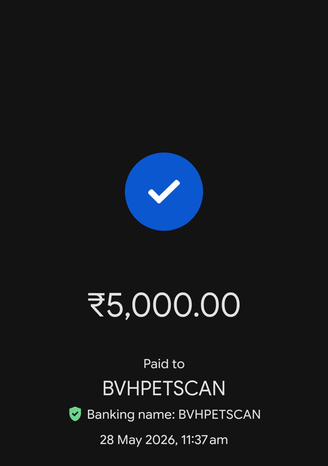 Paid for medical PET Scan to Mrs. Sahiba Begum