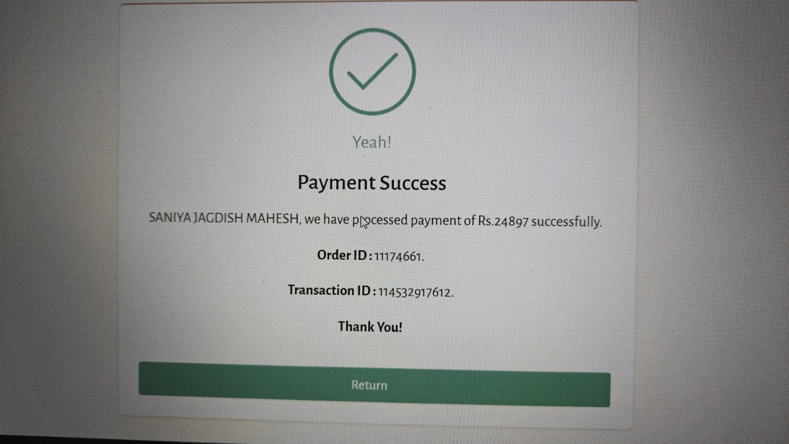 Fees paid for Saniya Jagdish Mahesh - TYBBI