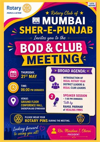 CLub & Speaker Meeting on 21st May 2026