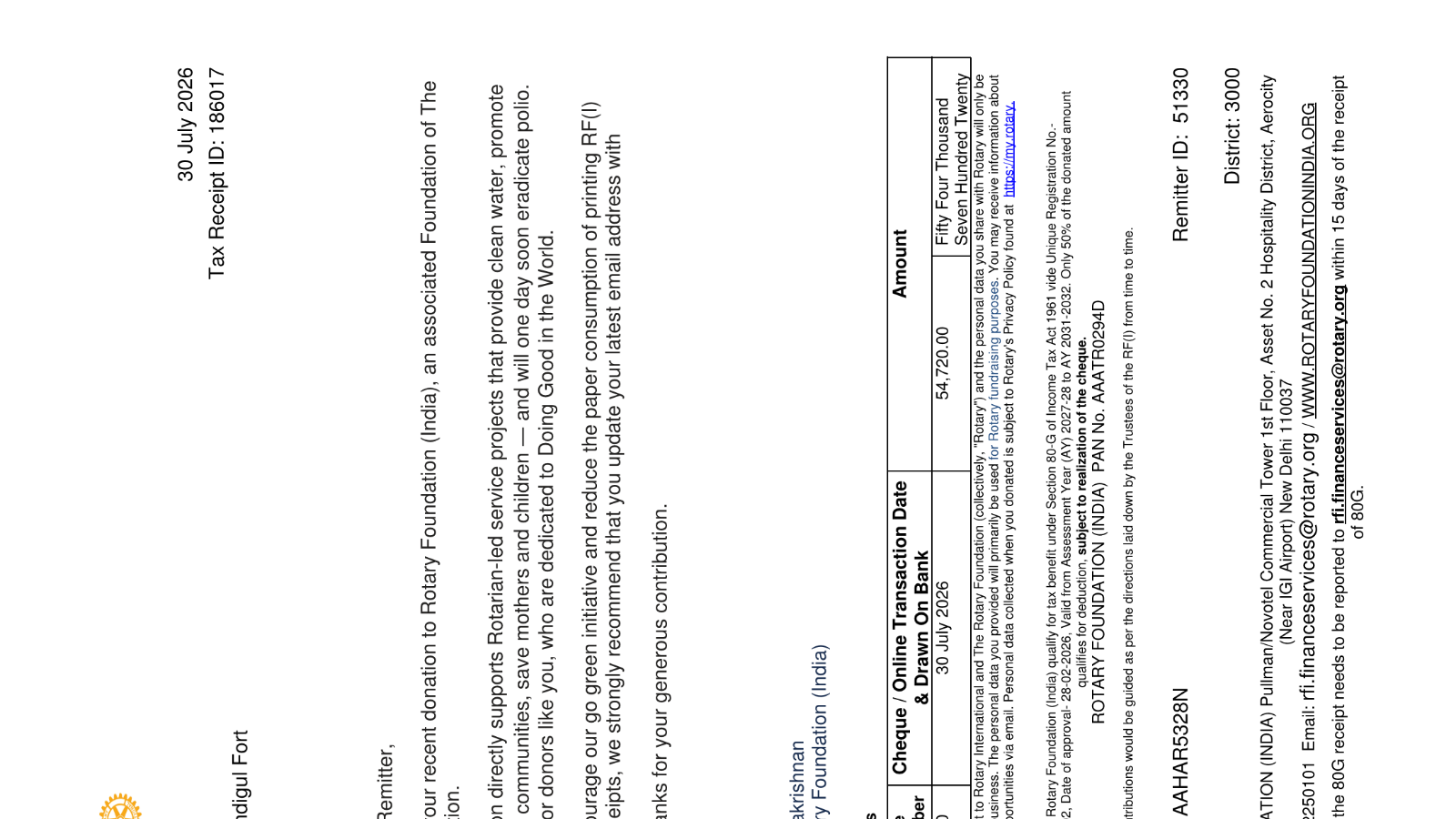District Project - Sigaram 8 - Polio Plus USD 10