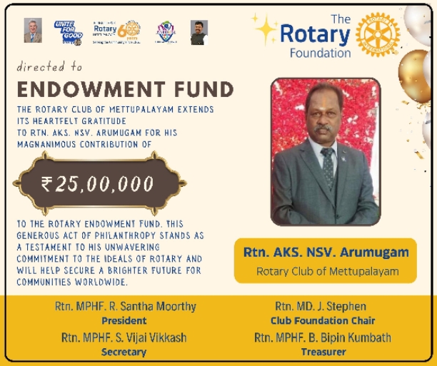 Rtn.NSV Arumugam Endowment Fund Contribution