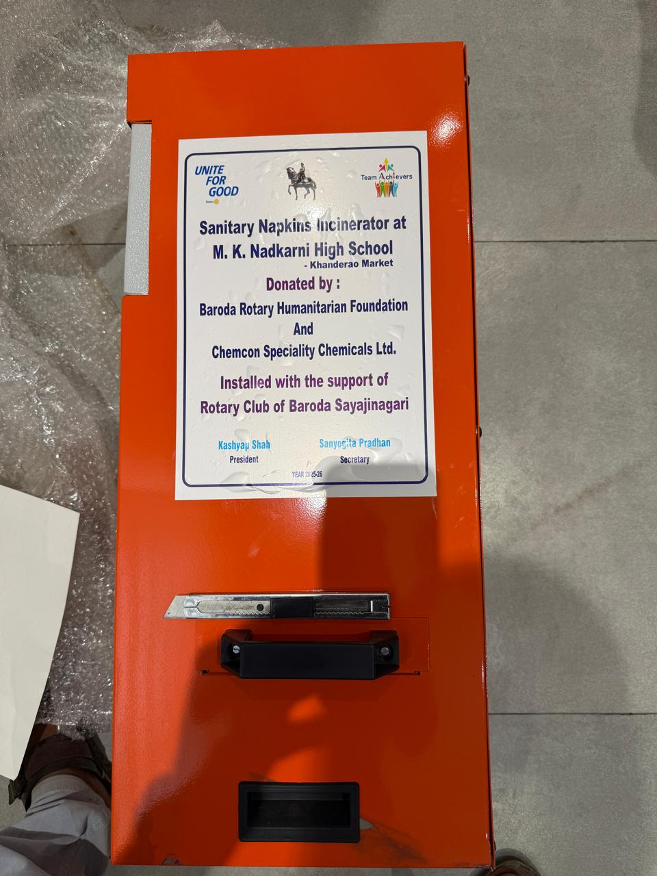 M K Nadkarni High School- Incinerator Machine